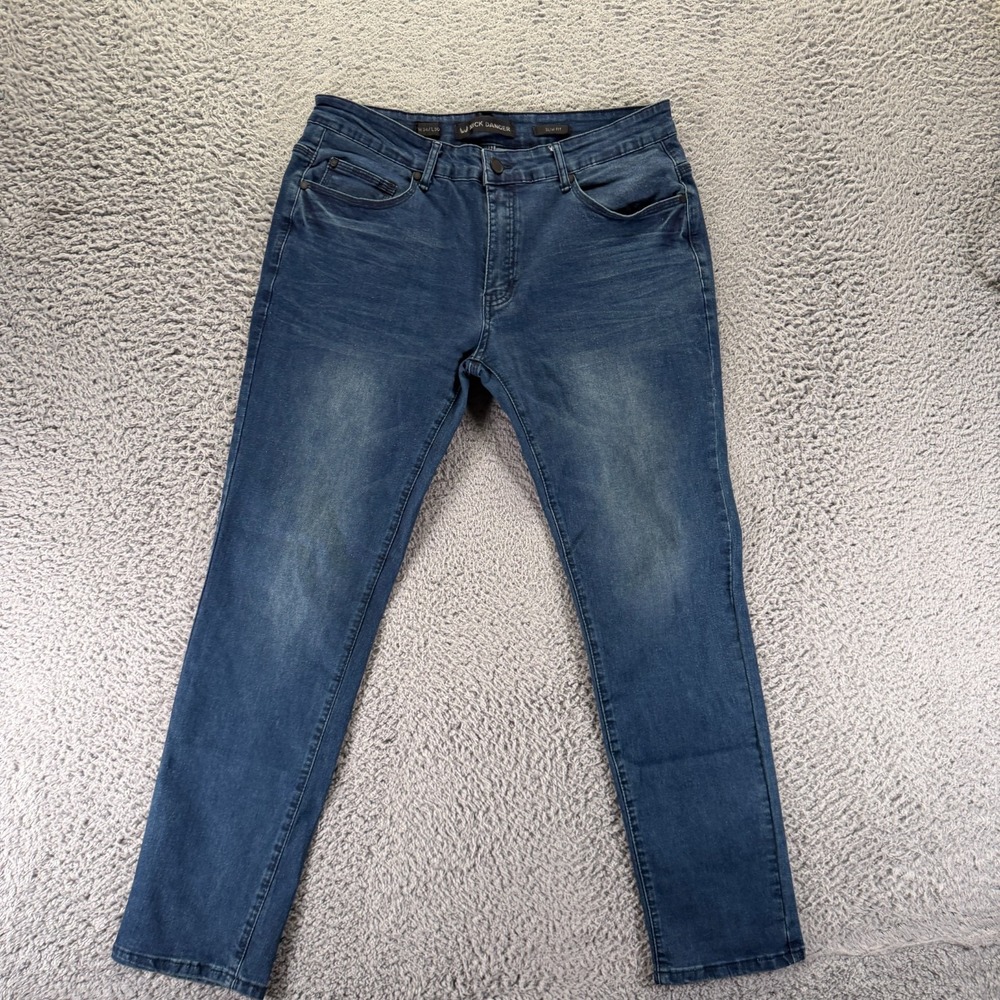 Nick Danger Jeans Mens 34x30 Blue Cotton Denim Straight Leg Slim Faded Workwear